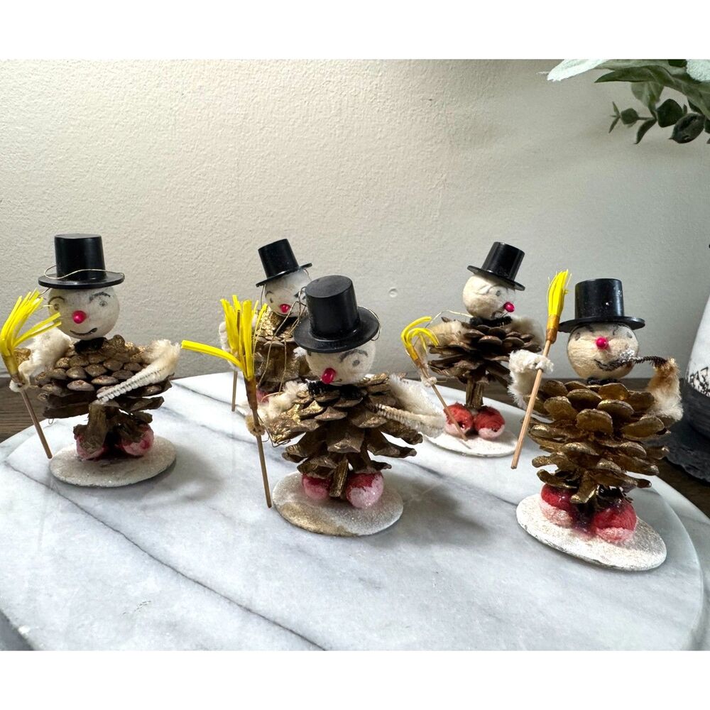 Vintage Christmas Pinecone Snowman Christmas Tree Ornament